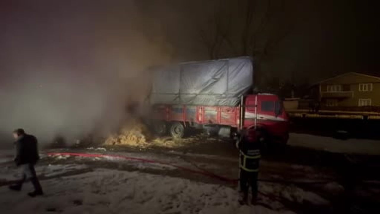 Hendek’te saman yüklü kamyonda yangın: Uyuyan sürücü vatandaşlarca araçtan çıkarıldı