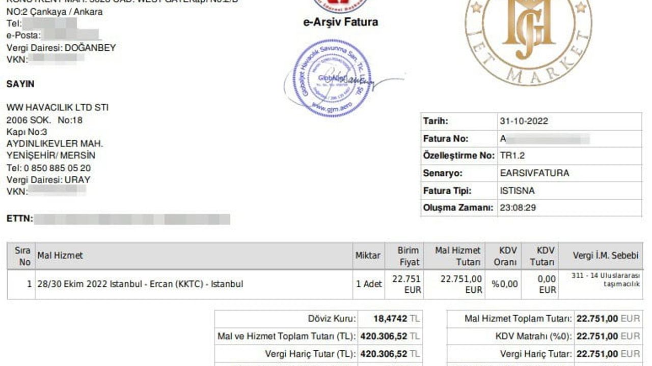 İmamoğlu’na Kiralandığı İddia Edilen Özel Jetin Kıbrıs Uçuşuna Ait Fatura ve İfadeler Açıklandı