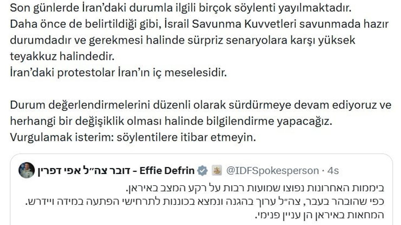 İsrail Ordusu: İran’daki Duruma Karşı Savunmada ve Sürpriz Senaryolara Hazırız