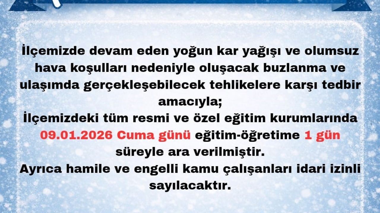 Karlıova'da eğitime 9 Ocak 2026 Cuma günü 1 günlük ara