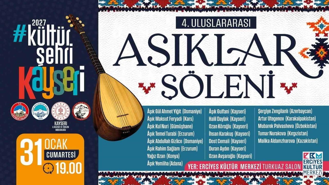 Kayseri 4. Uluslararası Âşıklar Şöleni 31 Ocak'ta Erciyes Kültür Merkezi'nde