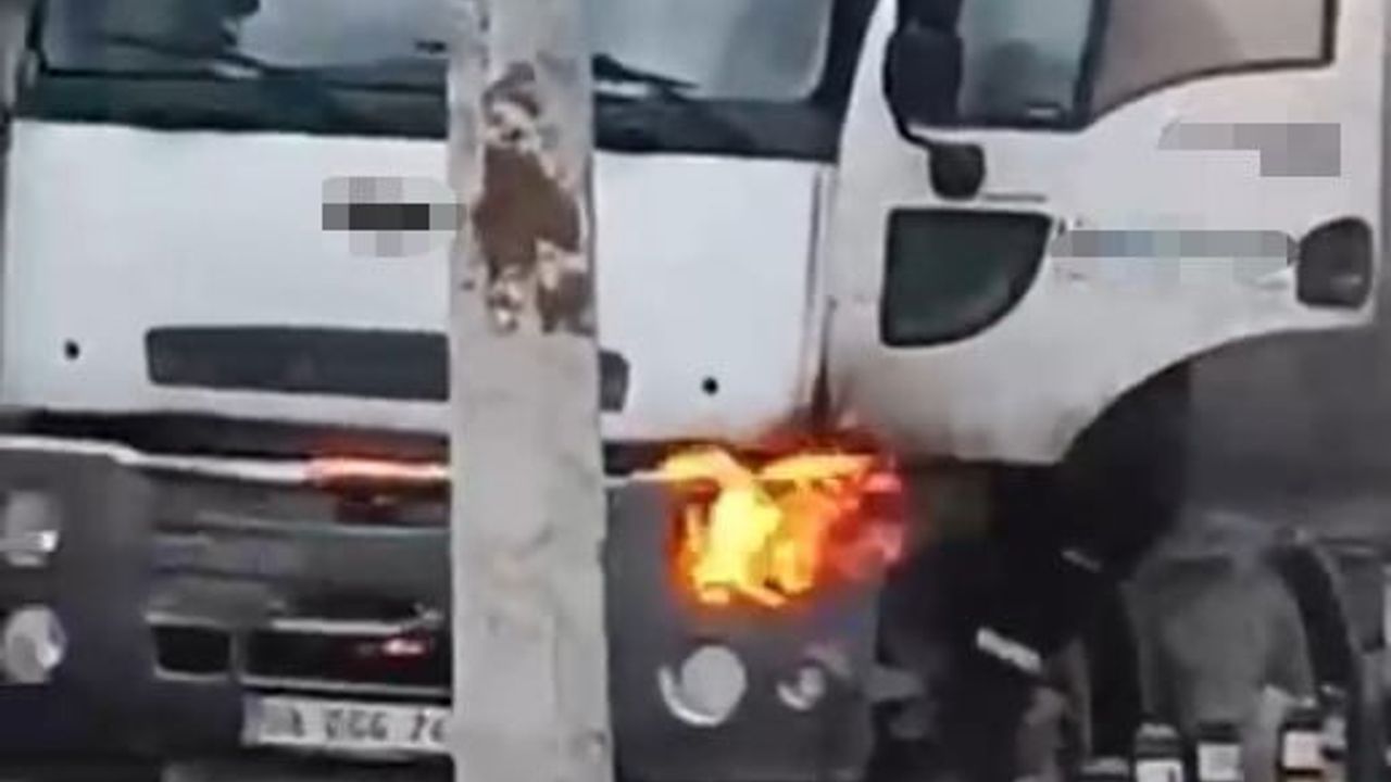 Küçükçekmece'de beton kamyonu alev aldı; esnaf ve vatandaş söndürdü