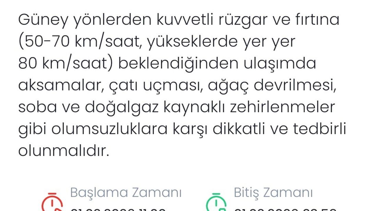 Meteoroloji'den Denizli için fırtına uyarısı — 1 Şubat 2026