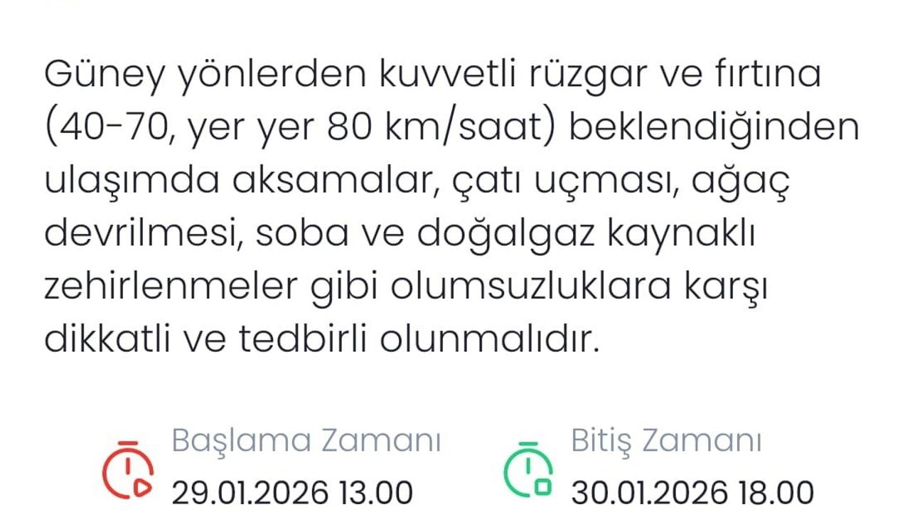 Meteoroloji'den Denizli için fırtına uyarısı (29-30 Ocak 2026)