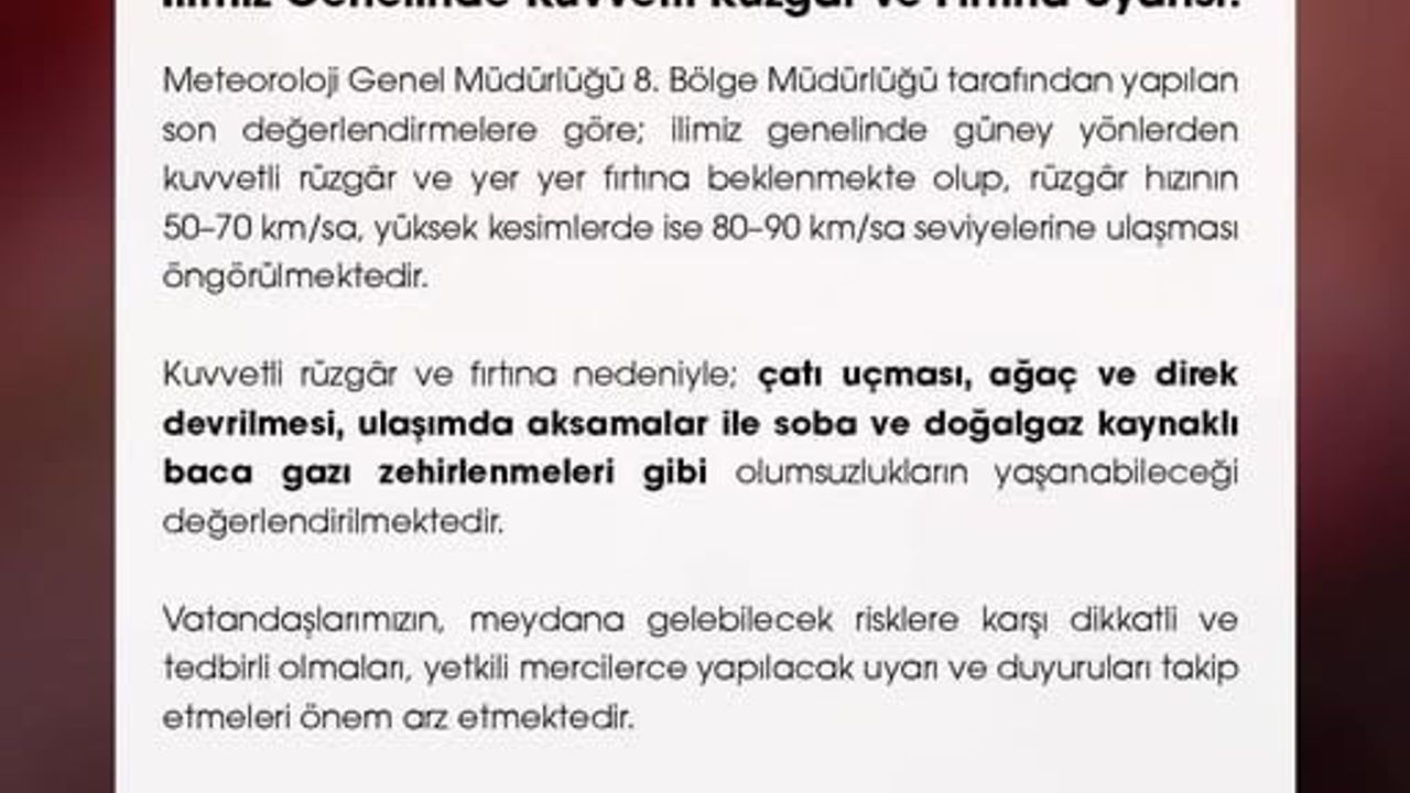 Niğde'de kuvvetli rüzgar ve fırtına uyarısı