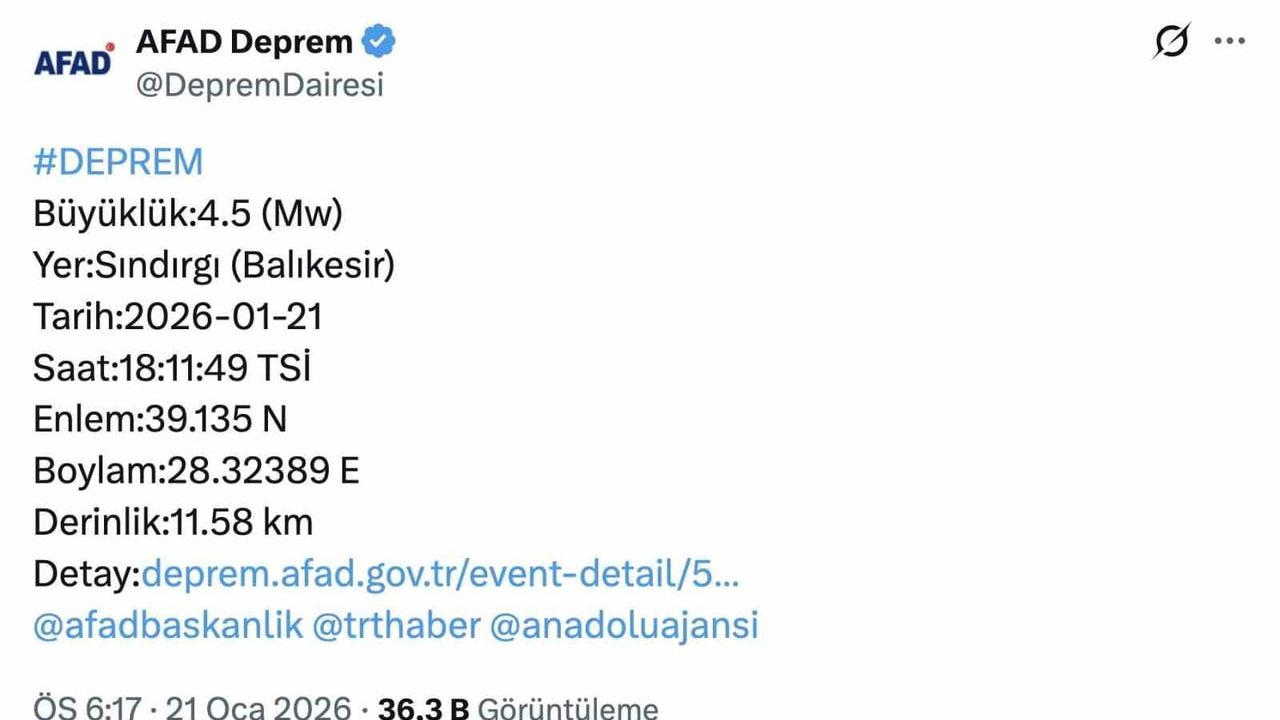 Sındırgı'da 4.5 büyüklüğünde deprem; Bursa ve Marmara'da da hissedildi