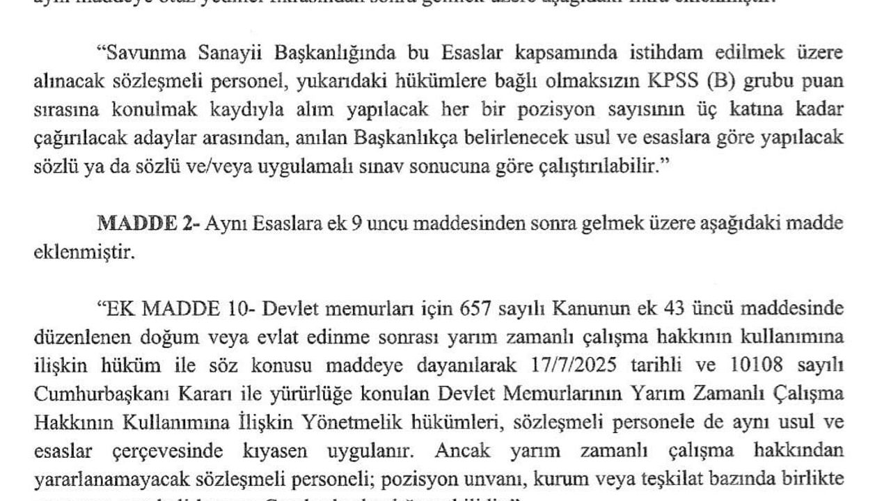 Sözleşmeli personele doğum ve evlat edinme sonrası yarı zamanlı çalışma hakkı Resmi Gazete’de yürürlüğe girdi