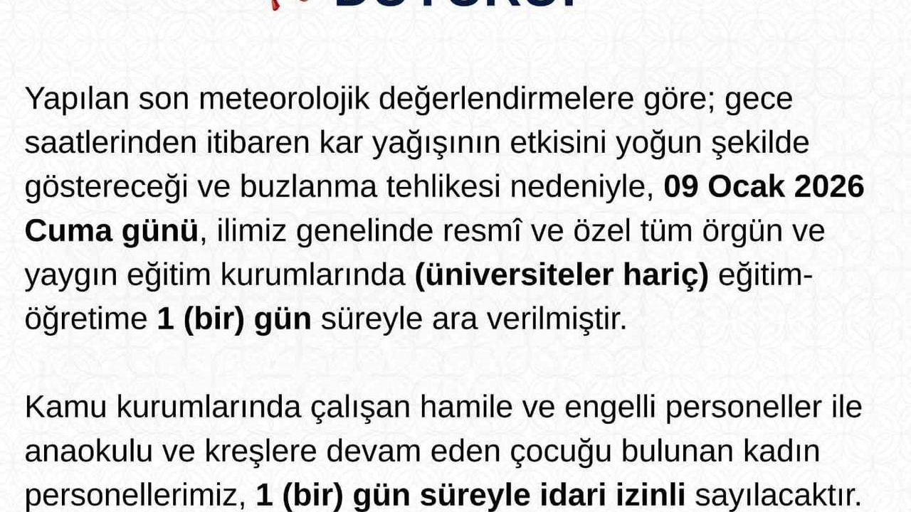Tunceli'de kar ve buzlanma nedeniyle eğitime 1 gün ara