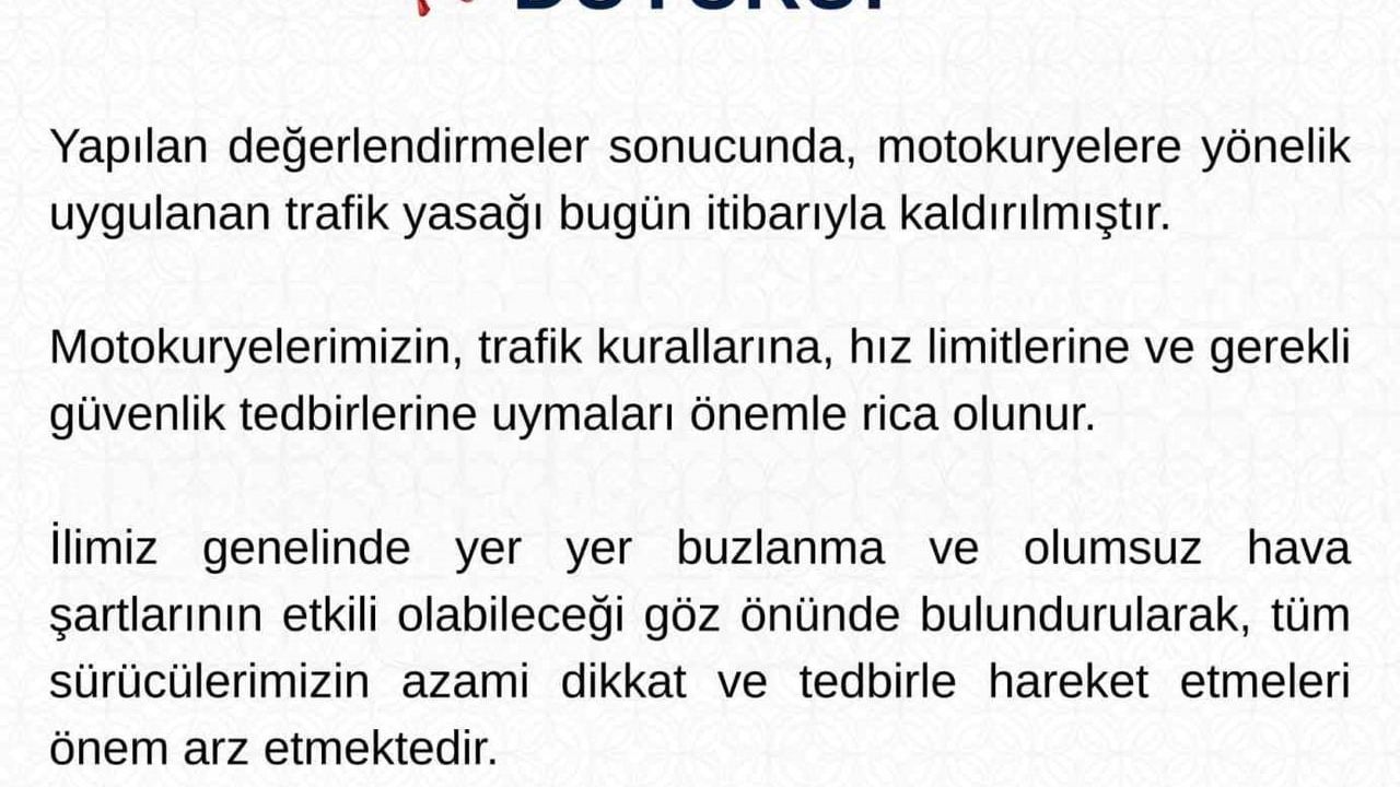 Tunceli'de motokuryelere uygulanan trafik yasağı kaldırıldı