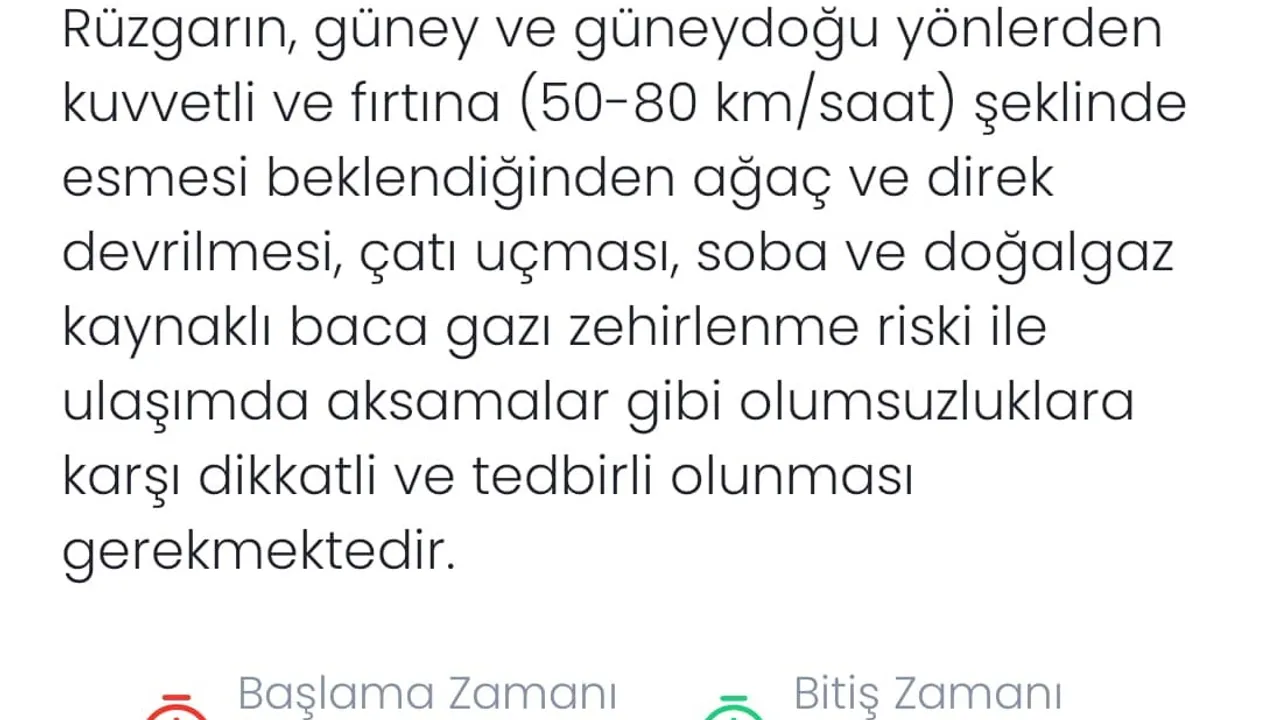 Denizli için kuvvetli rüzgar ve yer yer fırtına uyarısı