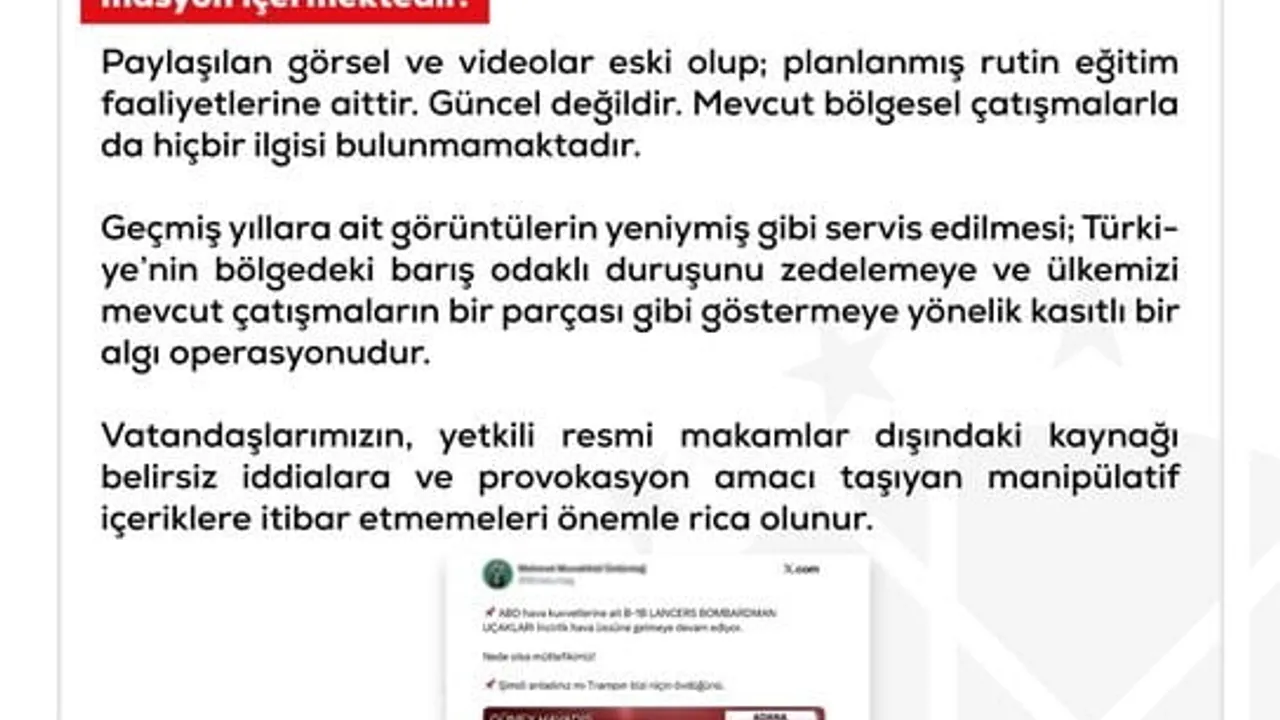 DMM: ABD'ye ait B-1B Lancer uçaklarının İncirlik Üssü'nde iniş-kalkış iddiaları dezenformasyon