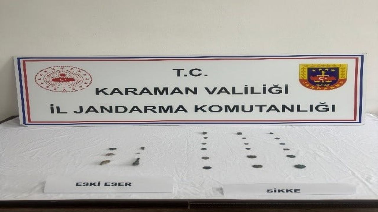 Karaman'da jandarma denetimlerinde tarihi eser ele geçirildi; 15 kişi tutuklandı