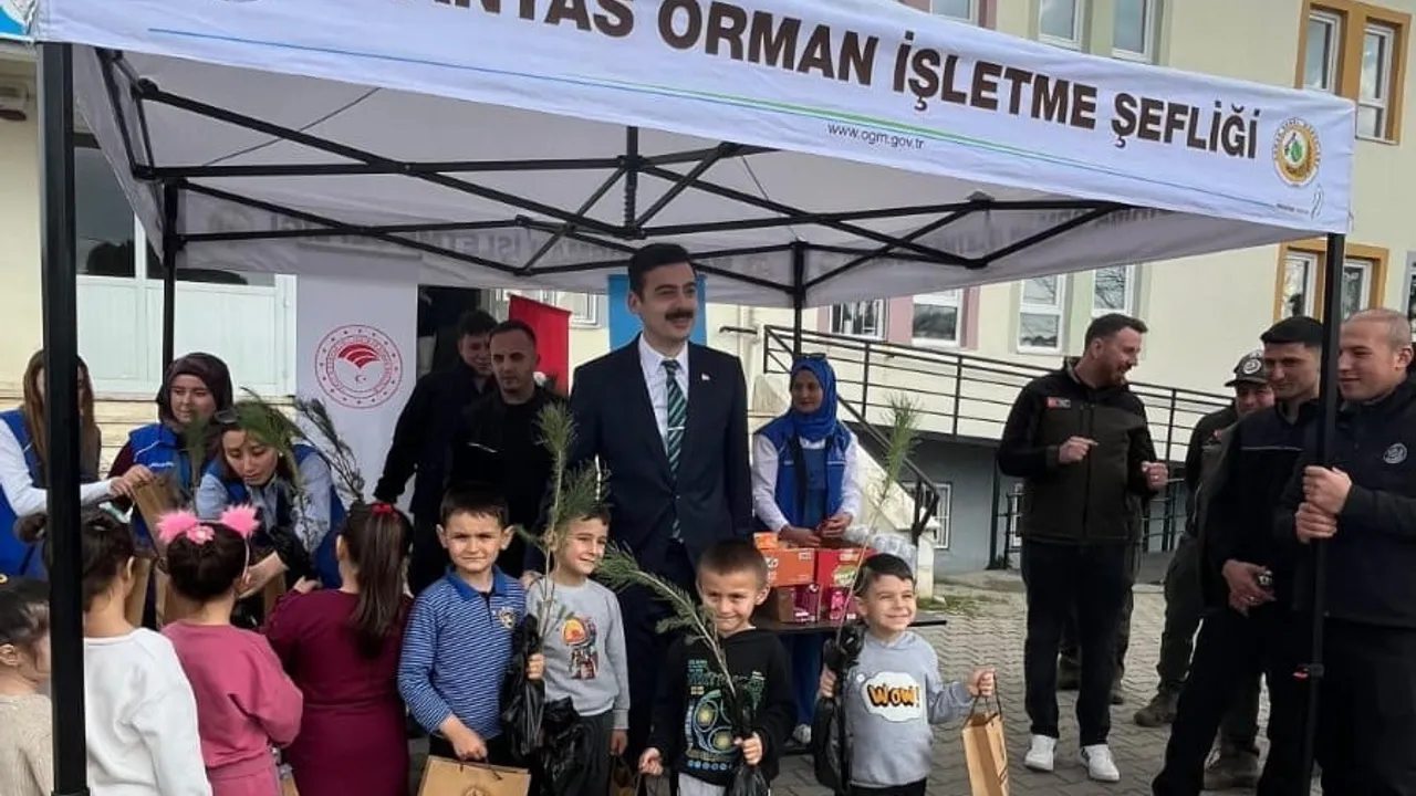 Manyas'ta Orman Haftası: 200 fıstık çamı fidanı öğrencilere dağıtıldı