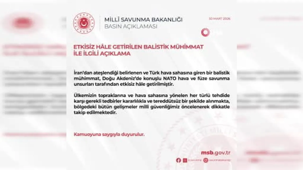 MSB: İran'dan Ateşlendiği Belirlenen Balistik Mühimmat Doğu Akdeniz’de NATO Unsurları Tarafından Etkisiz Hale Getirildi