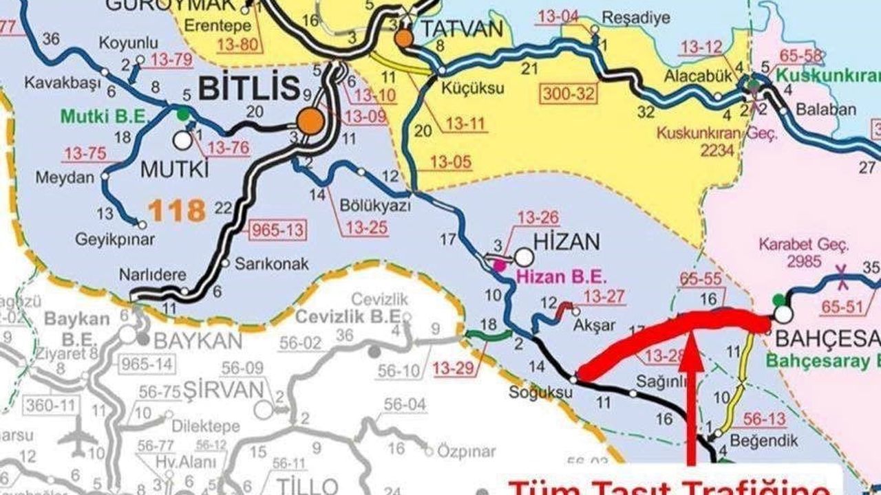 Bahçesaray-Hizan kara yolu yoğun tipi ve çığ riski nedeniyle geçici olarak ulaşıma kapatıldı