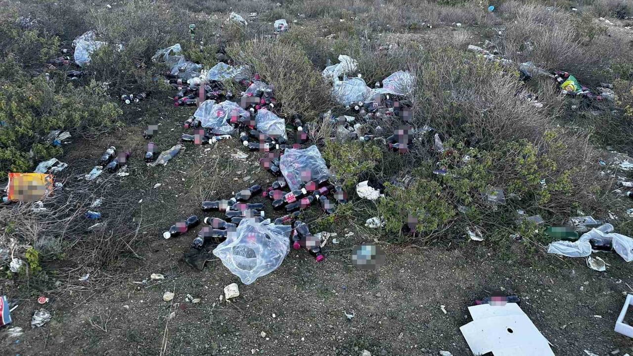 Bilecik'te tarihi geçmiş yüzlerce şalgam suyu şişesi ormanlık alana atıldı