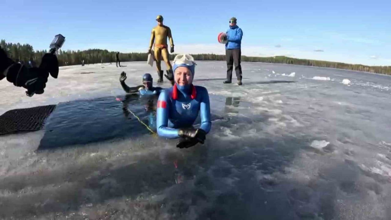 Birgül Erken, Finlandiya’da CMAS buz altı yatay mesafede dünya rekoru kırdı