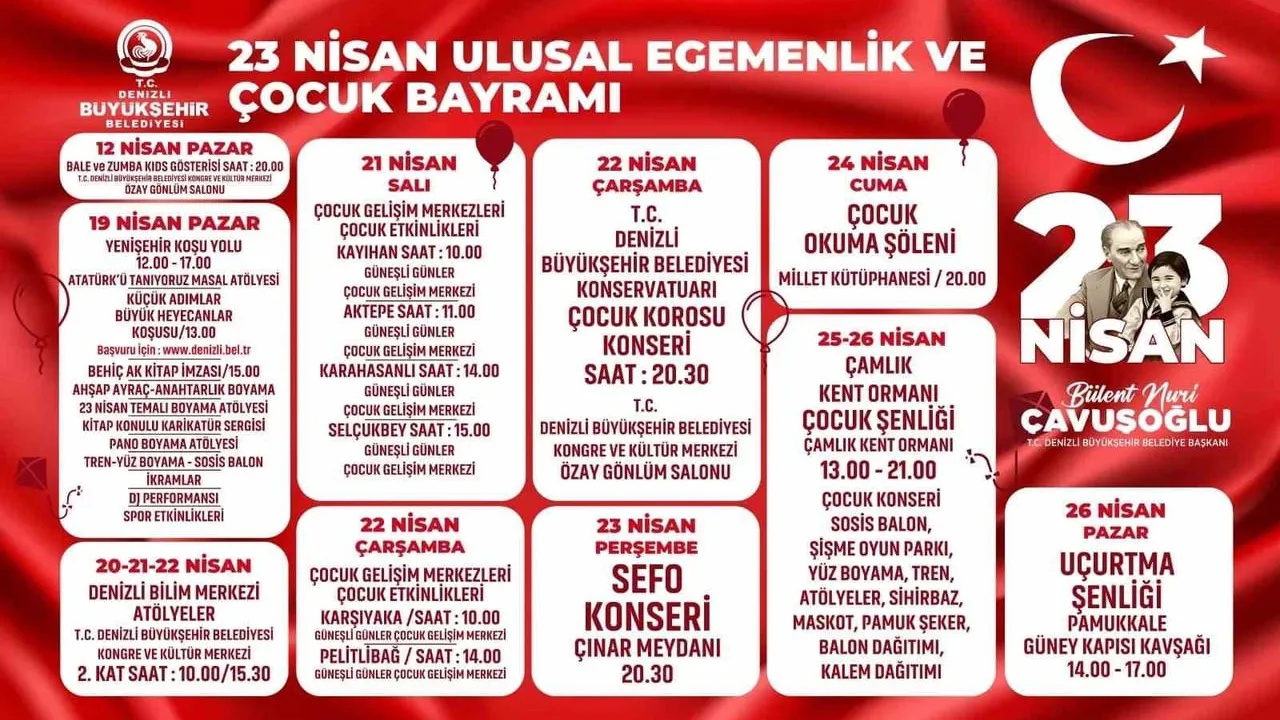 Denizli'de 23 Nisan: Çocuklara yönelik konser, atölye ve şenliklerle dolu program