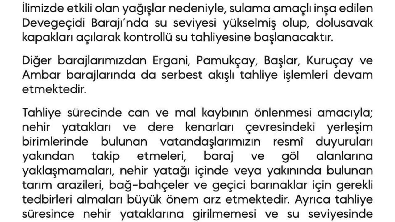 Diyarbakır'da 5 barajda tahliye: Devegeçidi'nde kontrollü su bırakma başladı