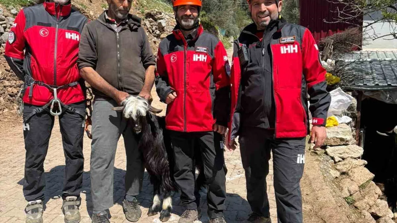 Gündoğmuş'ta 100 metrelik sarp arazide mahsur kalan 2 keçi kurtarıldı