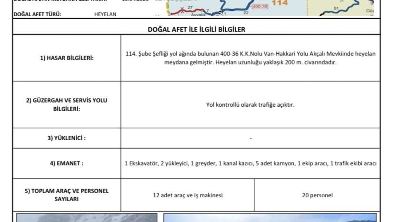 Hakkari-Van kara yolunda Akçalı'da 200 metreyi etkileyen heyelan