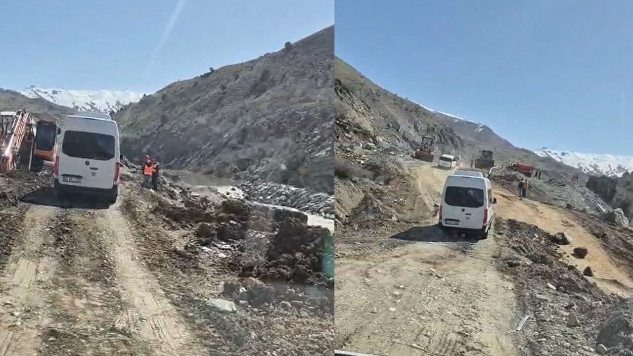 Hakkari-Van kara yolunda heyelan sonrası ulaşım kontrollü tek şeritten sağlanıyor