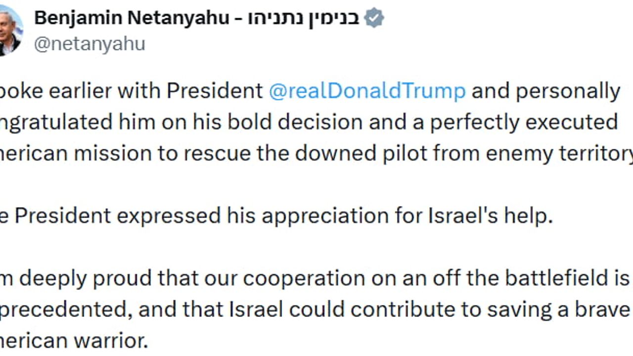 Netanyahu, Trump'ı İran'daki kurtarma operasyonu nedeniyle tebrik etti