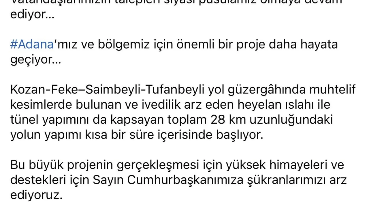 Ömer Çelik: Kozan-Feke-Saimbeyli-Tufanbeyli güzergahında 28 km'lik heyelan ıslahı ve tünel yapımı başlıyor