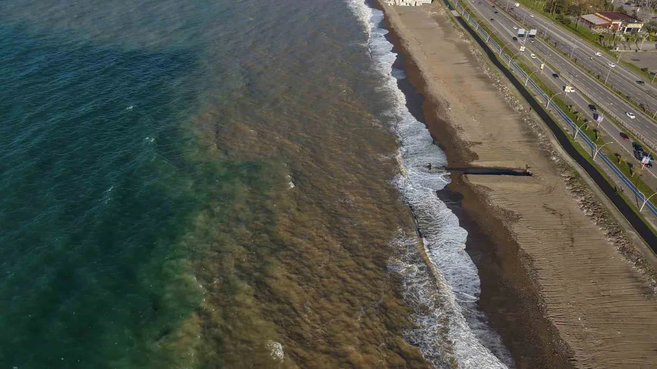 Trabzon'da Beşirli sahilinde fırtına sonrası kıyılar çamurla kaplandı