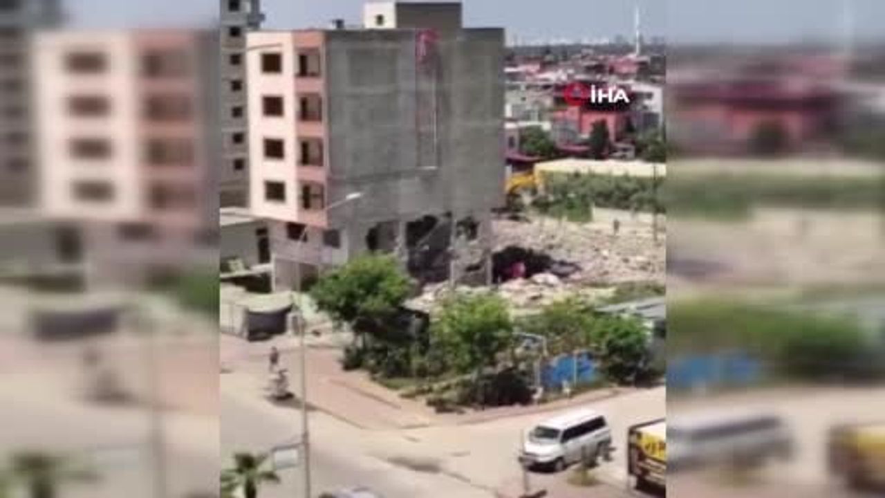 Adana'da kontrolsüz bina yıkımı tehlike yarattı: Kaldırımda bekleyen kadın son anda kaçtı