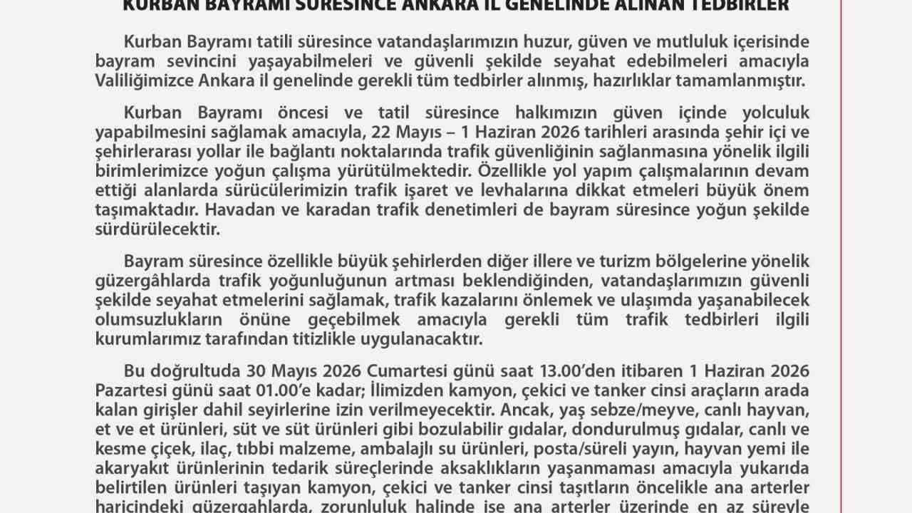 Ankara'da Kurban Bayramı'nda 21 bin 773 polis ve 2 bin 383 jandarma görevde