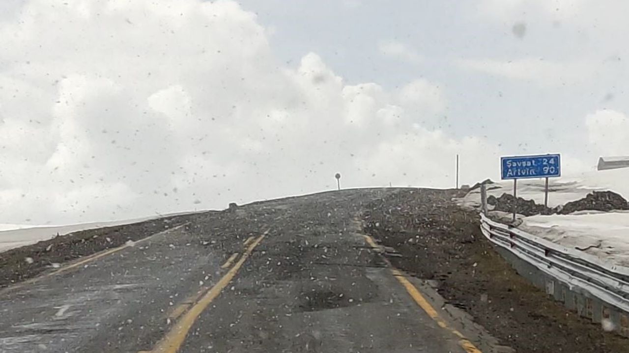 Ardahan-Artvin karayolu Sahara Geçidi'nde Mayıs ayında kar yağışı