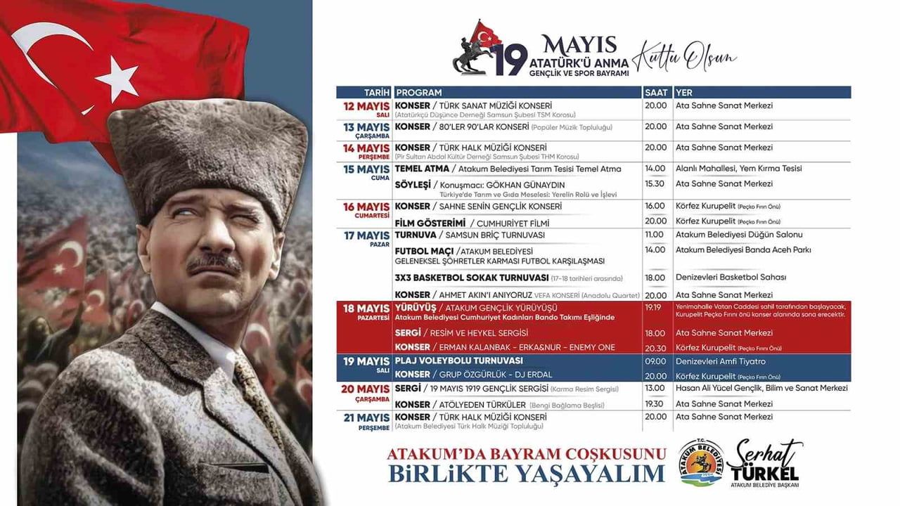 Atakum'da 19 Mayıs coşkusu: Hafta boyu kültür, spor ve müzik etkinlikleri