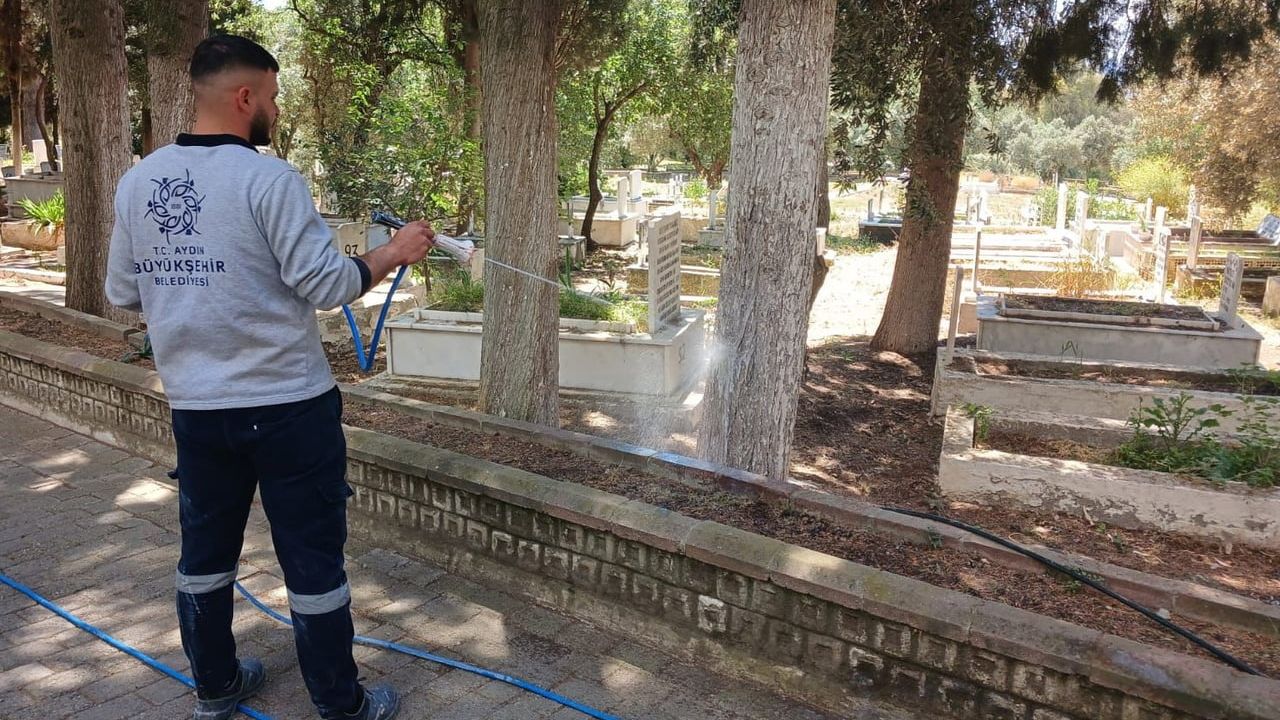 Aydın'da mezarlıklar Kurban Bayramı öncesi bakımdan geçiriliyor