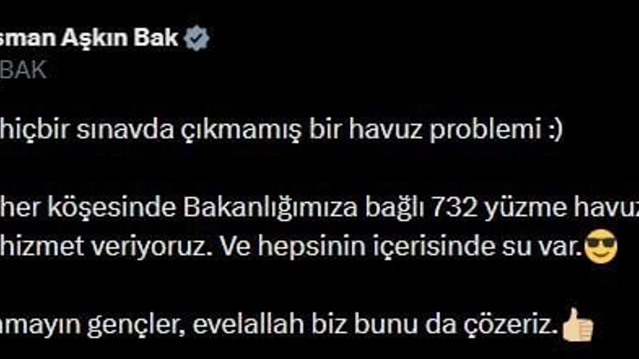 Bakan Osman Aşkın Bak'tan Marmaris Belediyesi'nin Havuz Kapatmasına Tepki