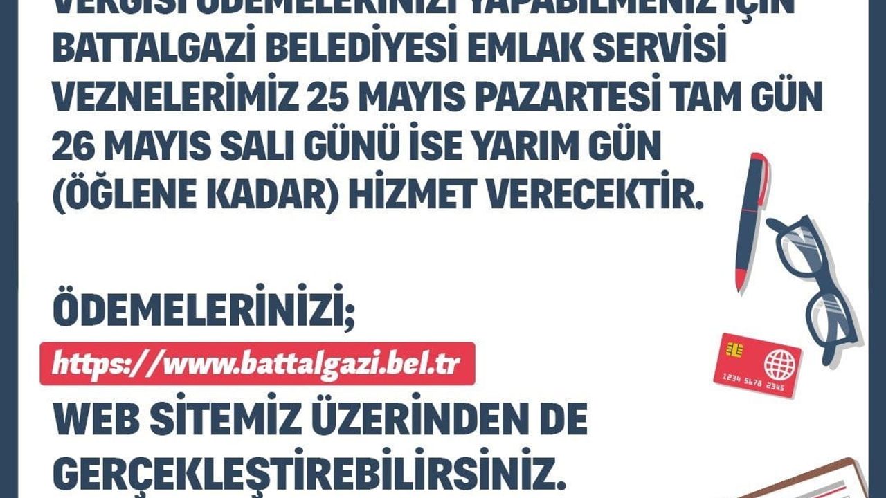 Battalgazi Belediyesi'nden bayram öncesi vezne düzenlemesi: Ödeme saatleri ve online seçenek