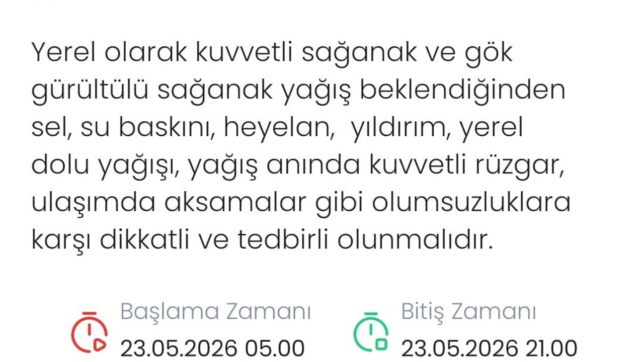 Denizli'ye 23 Mayıs 2026 İçin Kuvvetli Sağanak ve Gök Gürültülü Yağış Uyarısı