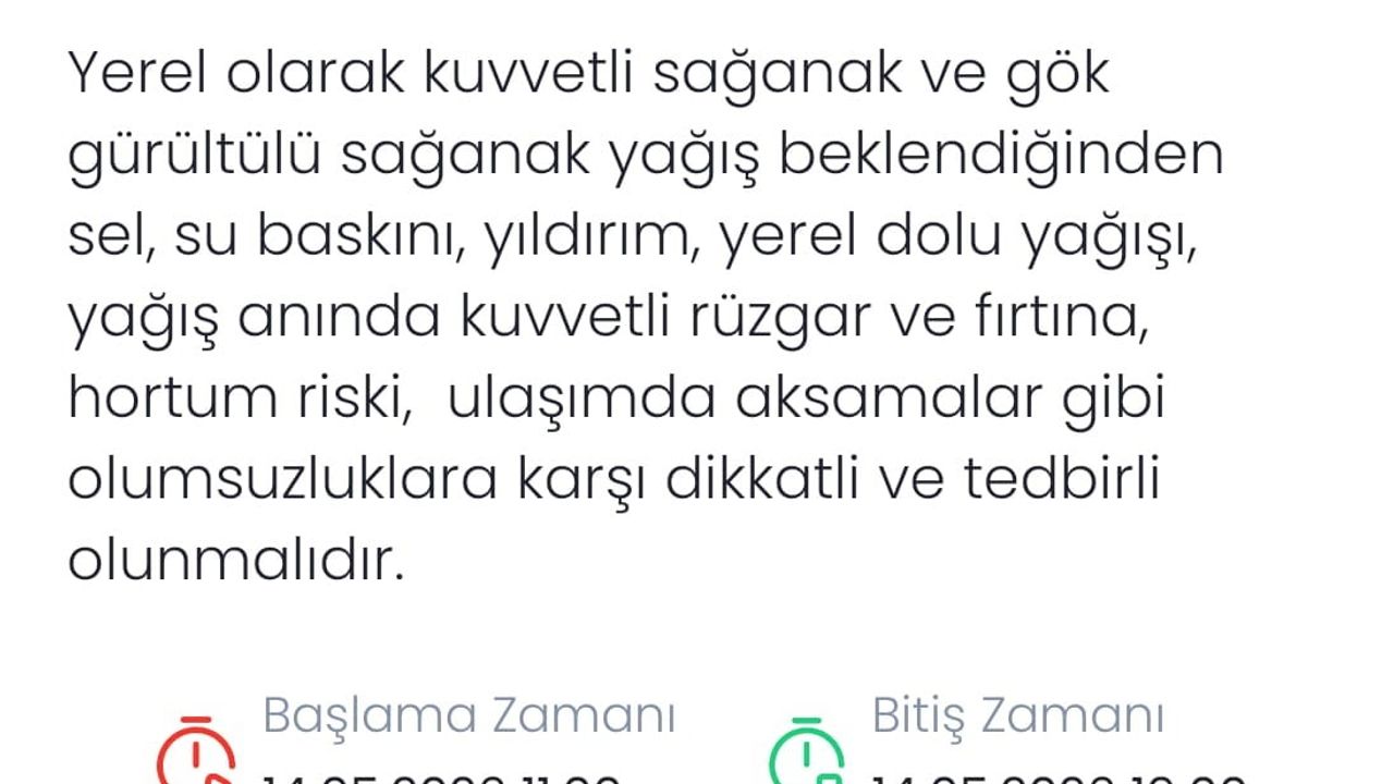 Denizli'ye 'sarı' kodlu uyarı: 14 Mayıs 2026 Perşembe kuvvetli sağanak ve fırtına bekleniyor