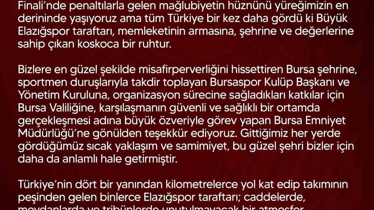 Elazığspor: Muğlaspor maçının ardından birlik ve dayanışma mesajı