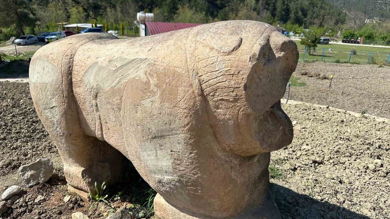 Karabük'te Roma dönemine ait aslan heykeli ele geçirildi