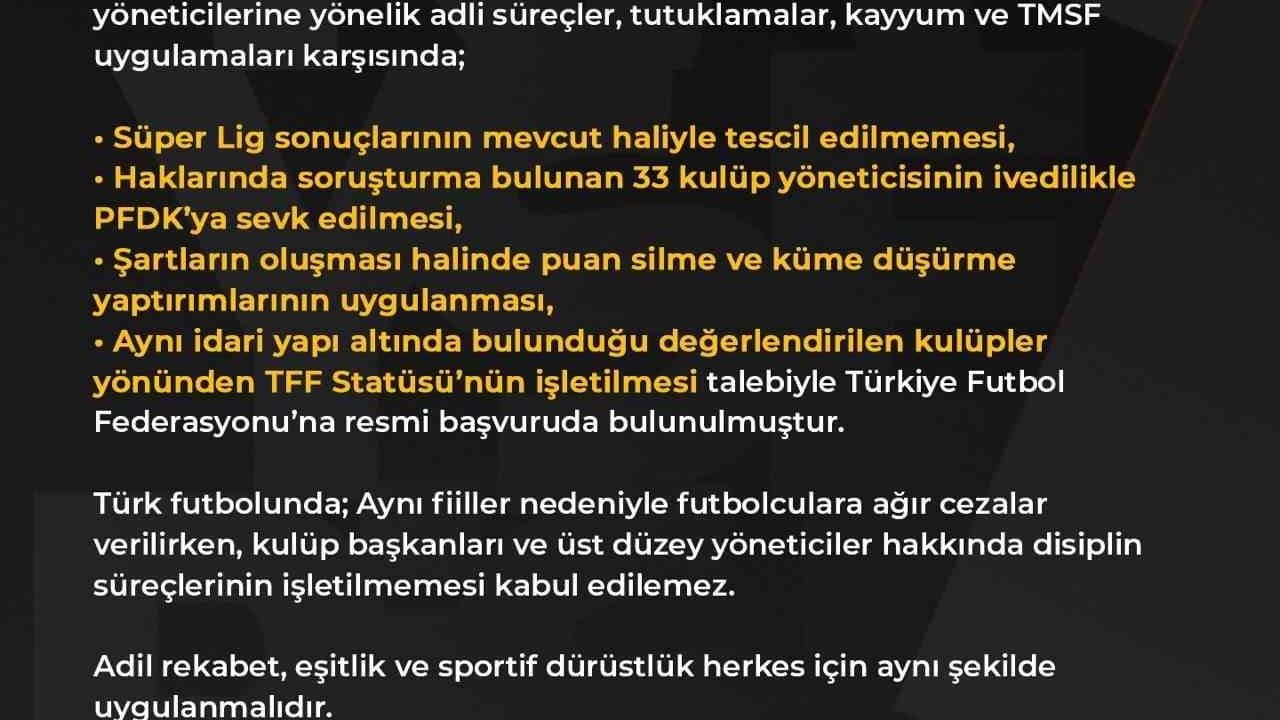 Kayserispor'dan TFF'ye resmi dilekçe: Adaletin yeniden tesis edilmesi talebi