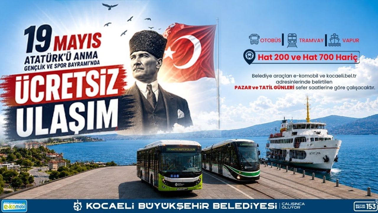 Kocaeli'de 19 Mayıs'ta toplu taşıma ücretsiz