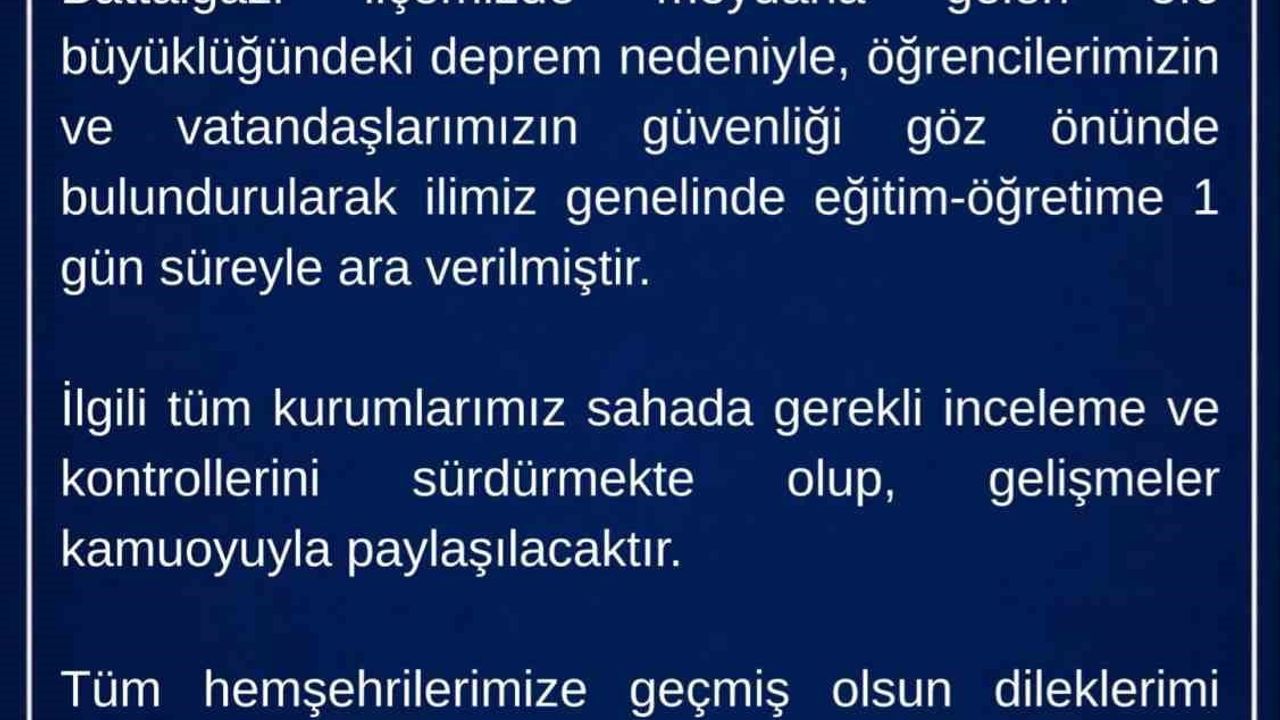 Malatya'da Battalgazi'de 5.6 büyüklüğündeki deprem sonrası eğitim-öğretime 1 gün ara verildi