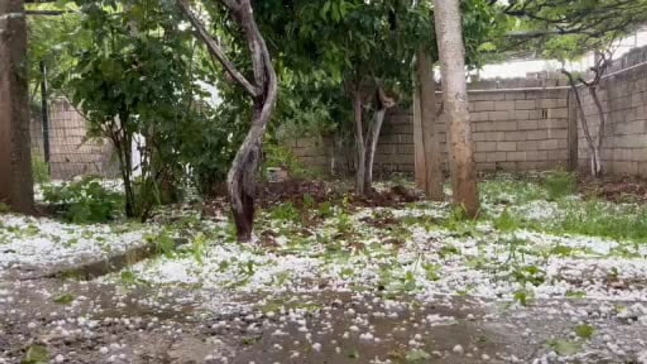 Mardin’in Nusaybin ilçesinde öğle saatlerinde kısa süreli dolu yağışı