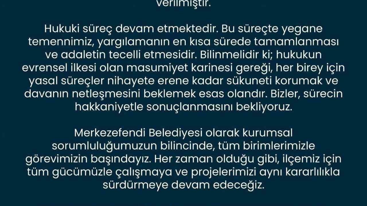 Merkezefendi Belediye Başkanı Şeniz Doğan: Sürecin hakkaniyetle sonuçlanmasını bekliyoruz