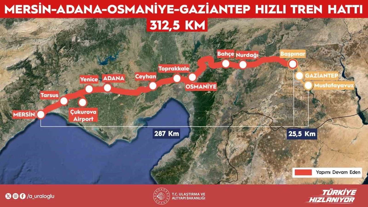 Mersin-Adana-Osmaniye-Gaziantep Hızlı Tren Hattı ile seyahat 2 saat 15 dakikaya düşecek