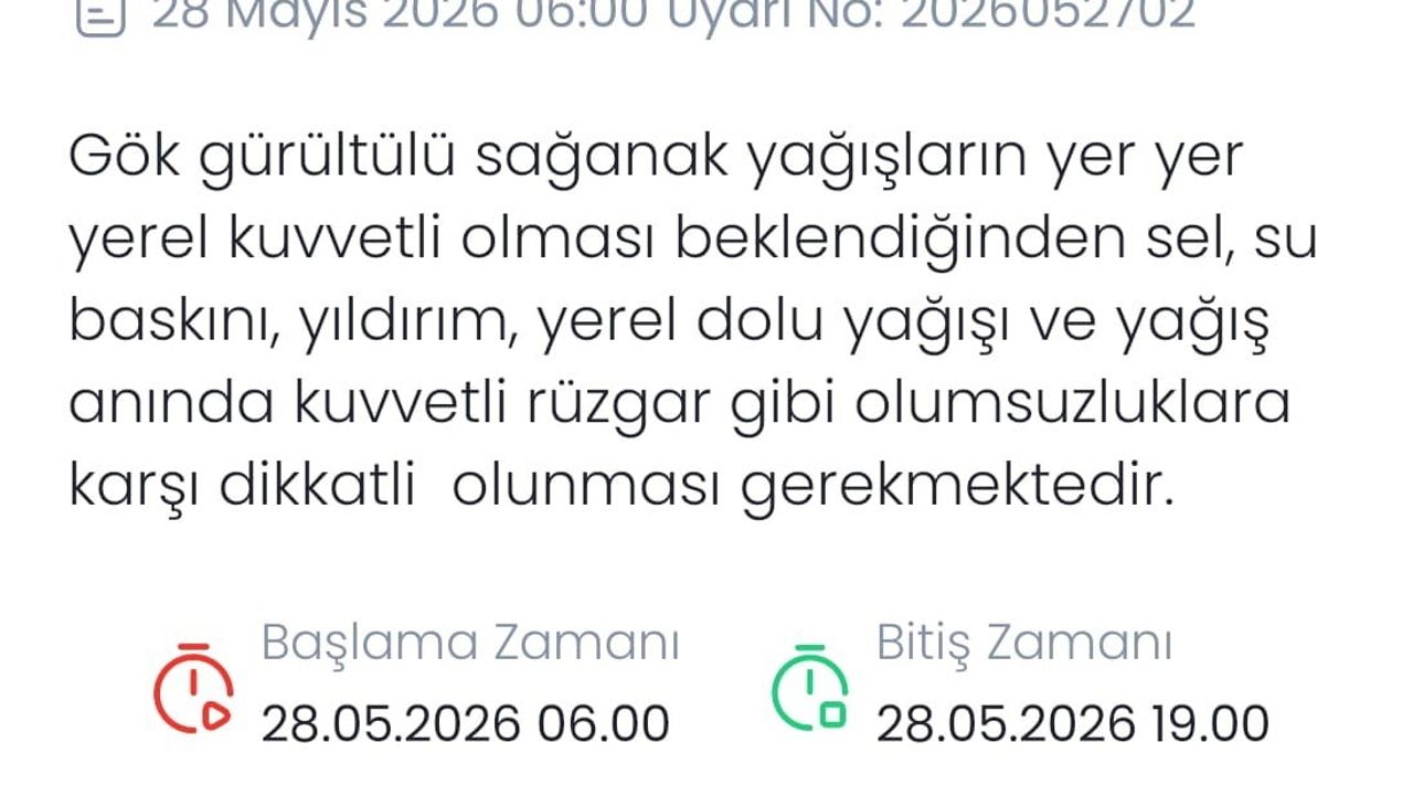 Meteoroloji'den Denizli için 'Sarı' Kodlu Uyarı: 28 Mayıs'ta Kuvvetli Gök Gürültülü Sağanak Bekleniyor