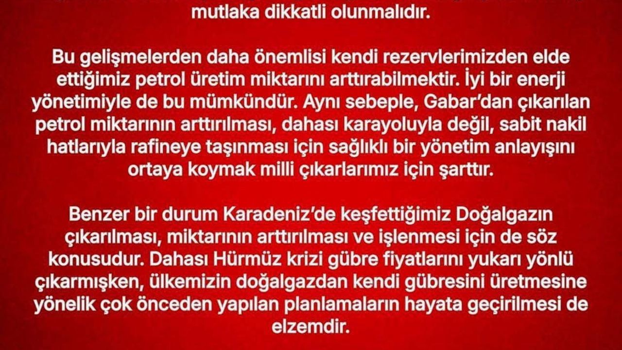 MHP'li Özdemir: Gabar petrolü üretiminin artırılması ve sabit nakil hatlarıyla rafinaja taşınması milli çıkar