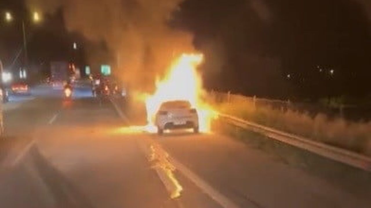 Osmaniye'de TAG Otoyolu'nda Seyir Halindeki Otomobil Yangını Söndürüldü
