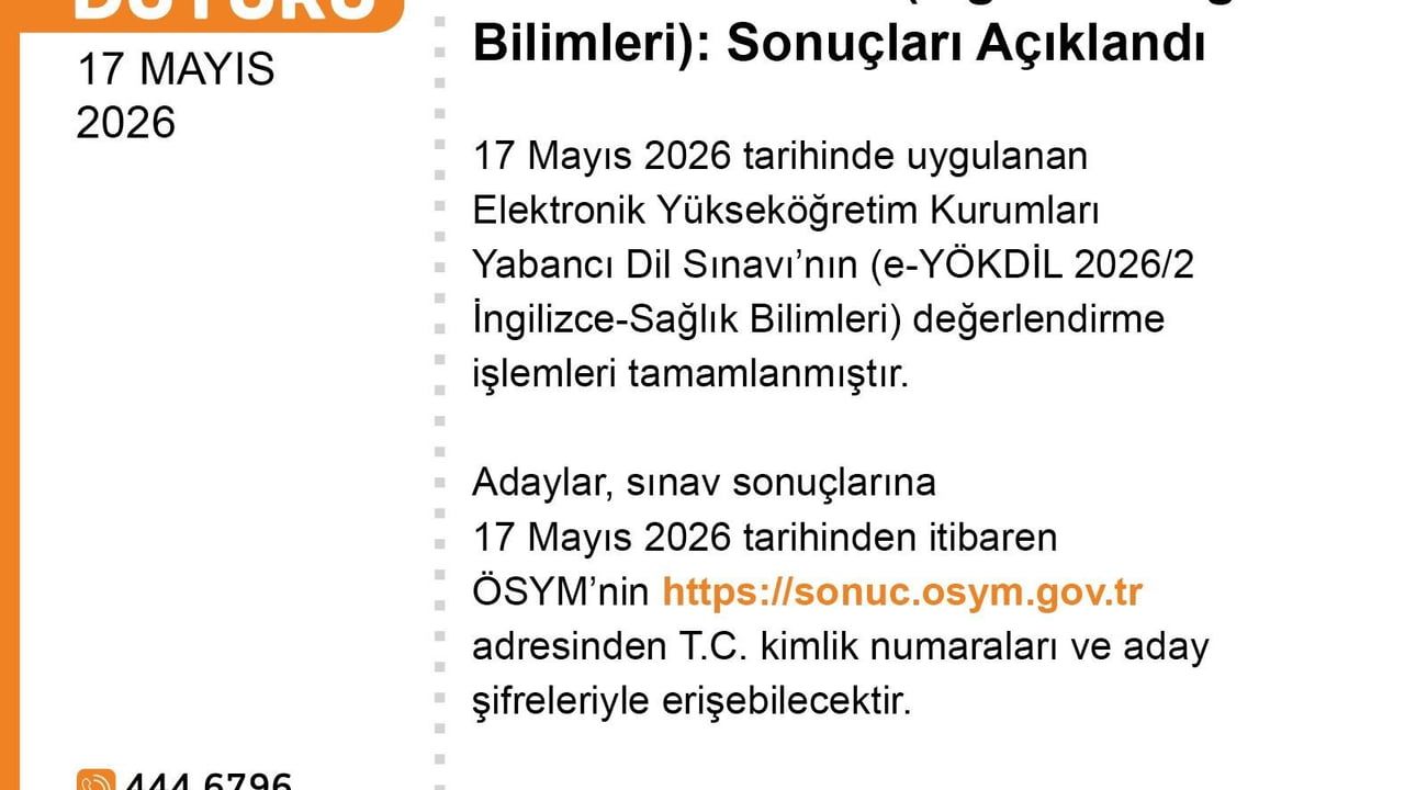 ÖSYM, e-YÖKDİL 2026/2 (İngilizce-Sağlık Bilimleri) Sonuçlarını Açıkladı